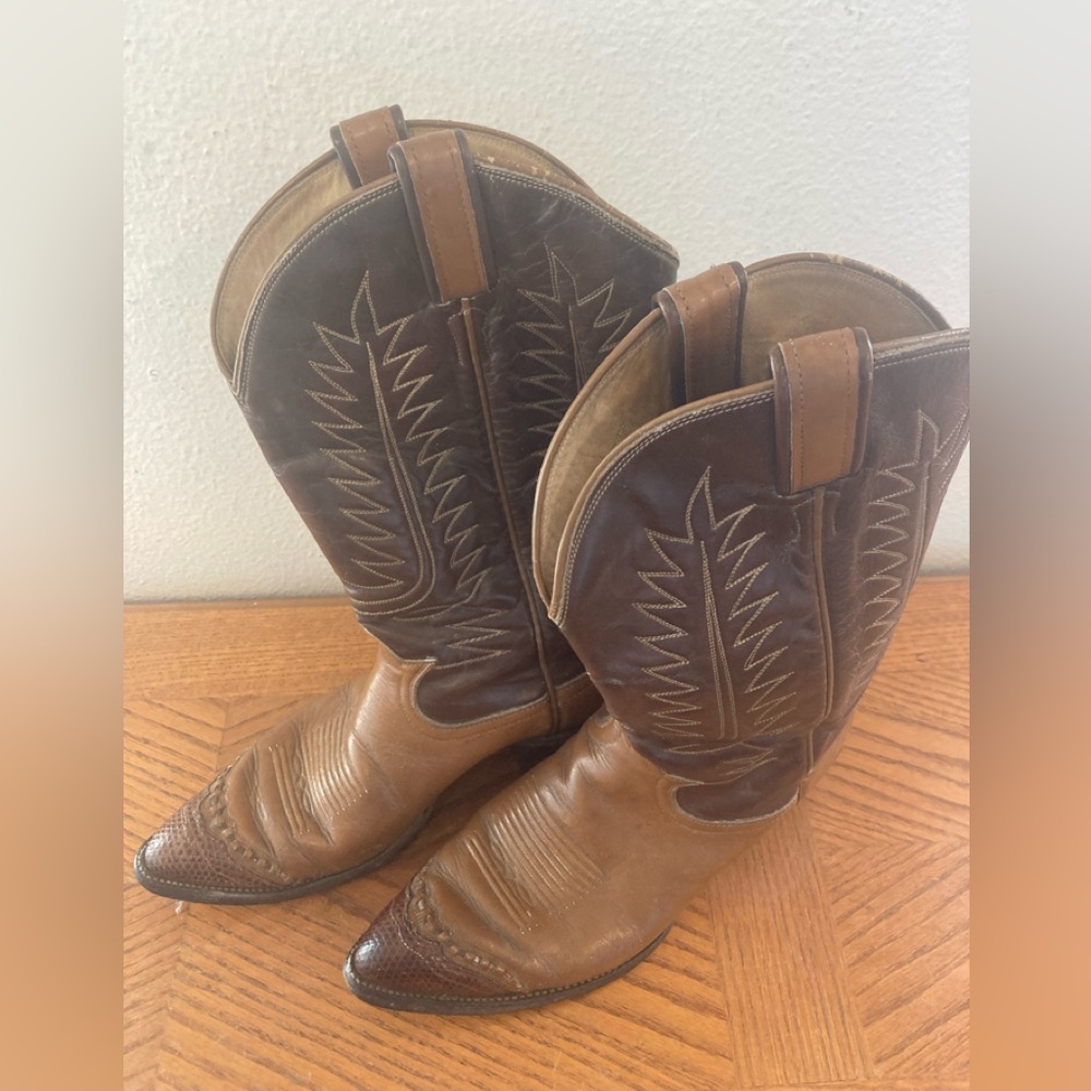 TONY LAMA Leather Two Toned Western Boots Size 9D